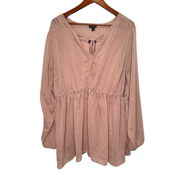Torrid Blush Clip Dot Tie Babydoll Blouse Size 3x - Picture 3 of 11